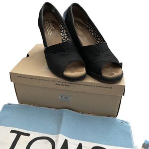 Toms Canvass Wrap Edge Wedge - Black - Size 6.5